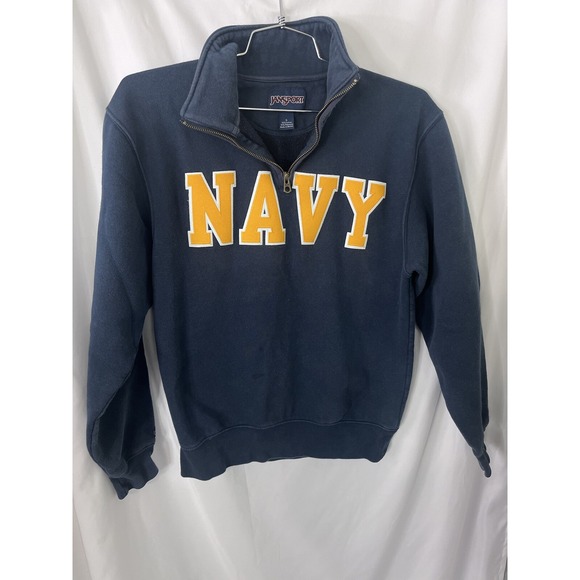 Jansport‎ Navy In Gold Letters Blue Crewneck Sweatshirt Mens Size Small Fleece - Picture 10 of 10